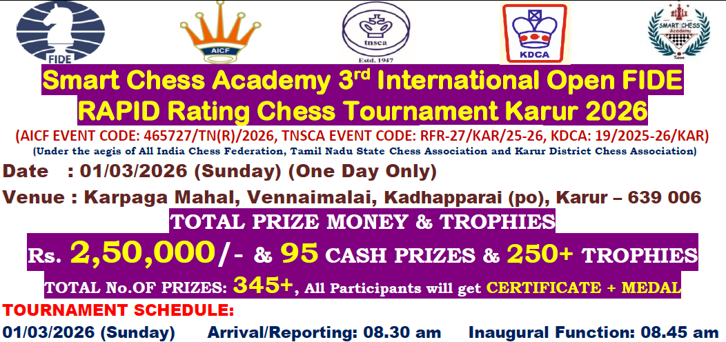 3rd International Open FIDE RAPID Rating Chess Tournament Karur 2026